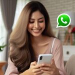 Ilustrasi seorang wanita sedang bermain whatsapp.