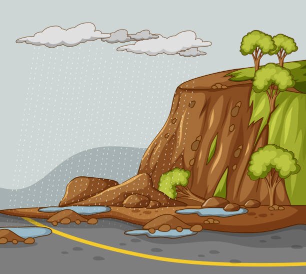 Ilustrasi longsor di jalan nasional Bagbagan - Kiara Dua.
