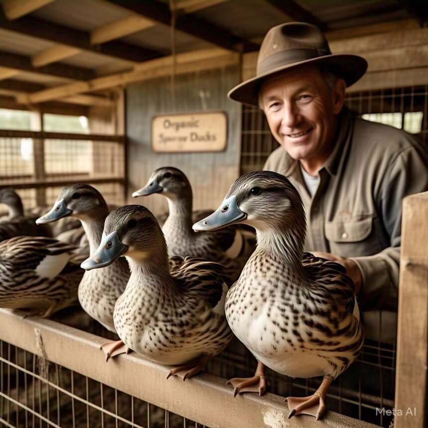 Ilustrasi peternakan bebek petelur organik.