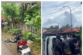 IMG 20251001 WA0000 Kecelakaan di Sukabumi: Motor Terseret, Pick Up Terguling di Tikungan Tamanjaya