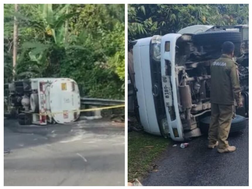 IMG 20251027 WA0012 Truk Tangki Terguling di Tikungan Tanjakan Leter S Cikidang Sukabumi