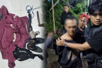 Petugas mengamankan Budi di rumahnya, terduga pelecehan di dalam angkot di Sukabumi. (Prima Arno/Telusurbisnis)