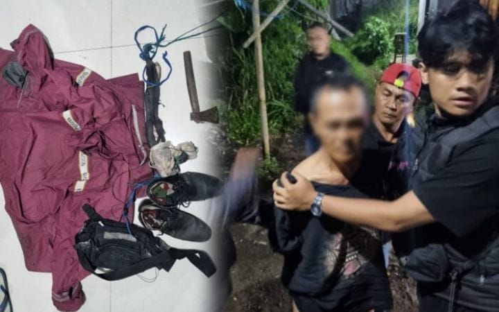 Petugas mengamankan Budi di rumahnya, terduga pelecehan di dalam angkot di Sukabumi. (Prima Arno/Telusurbisnis)
