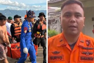 Proses evakuasi korban (kiri) dan Koordinator Pos SAR Sukabumi Suryo Adianto (kanan).