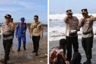Kapolres Sukabumi AKBP Samian imbau wisatawan Pantai Pelabuhanratu patuhi zona berbahaya pantai. (Prima Meidiandi/Telusurbisnis)