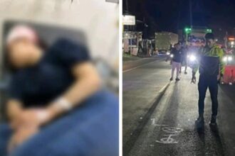 Petugas di lokasi kecelakaan (kanan) dan korban seorang wanita pengendara motor. (Ist)