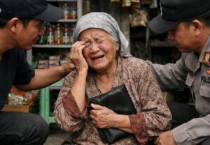 Ilustrasi seorang nenek korban penjambretan tampak menangis. (Ist)