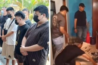 Tersangka sindikat siber di Sukabumi diamankan petugas imigrasi bersama barang bukti kejahatan. (Prima Meidiandi/Telusurbisnis)