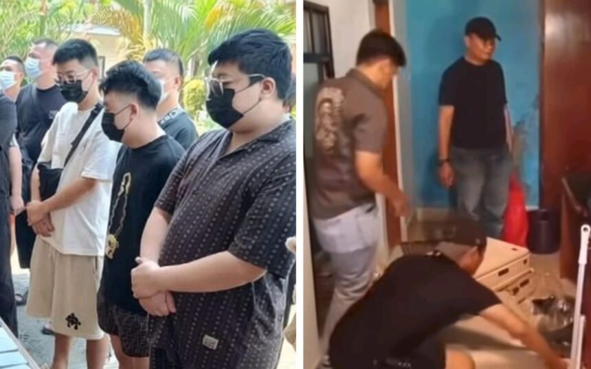 Tersangka sindikat siber di Sukabumi diamankan petugas imigrasi bersama barang bukti kejahatan. (Prima Meidiandi/Telusurbisnis)