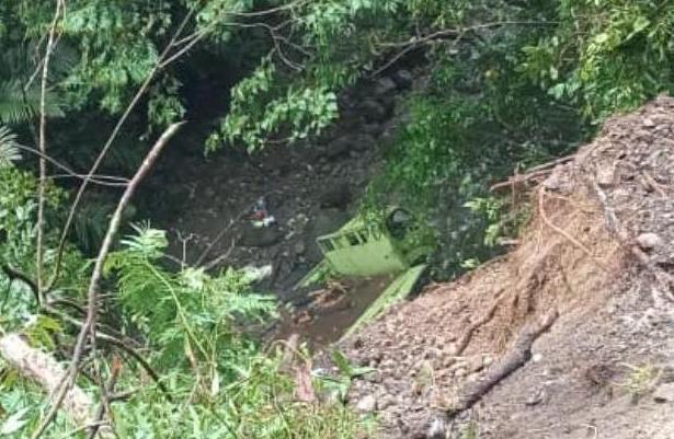 Foto truk sial yang terperosok ke jurang di wilayah Kabupaten Sukabumi karena gagal melintasi tanjakan. (Ist)