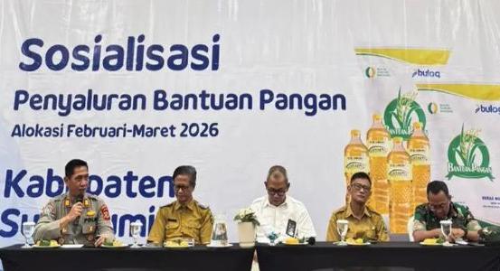 Dinsos Kabupaten Sukabumi sosialisasi bantuan pangan bersama Perum Bulog Cabang Cianjur dan unsur kepolisian. (Ist)